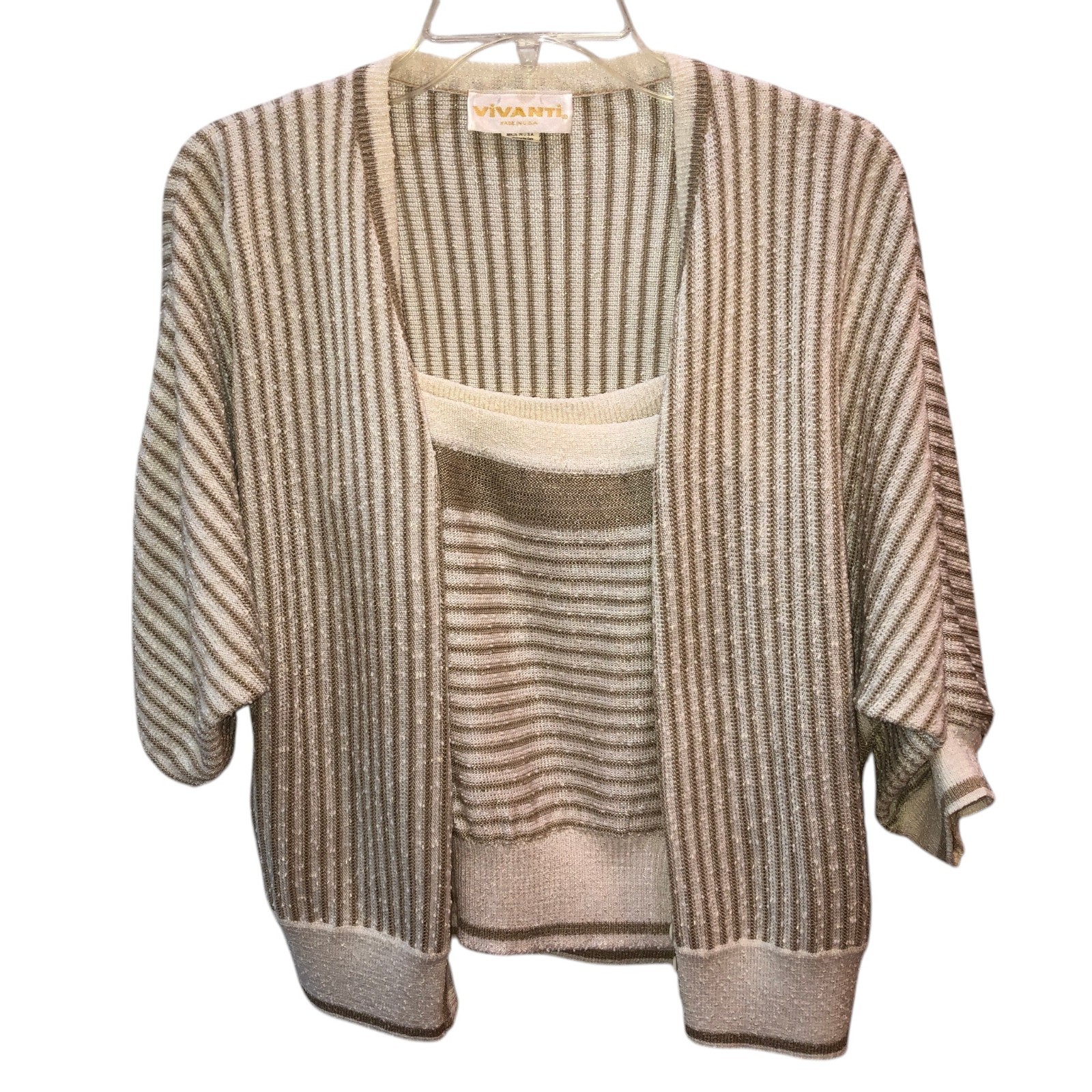 2 pc Vintage 80s Vivanti Womens 12 Striped Knit Cardigan Tank Sweater Set USA