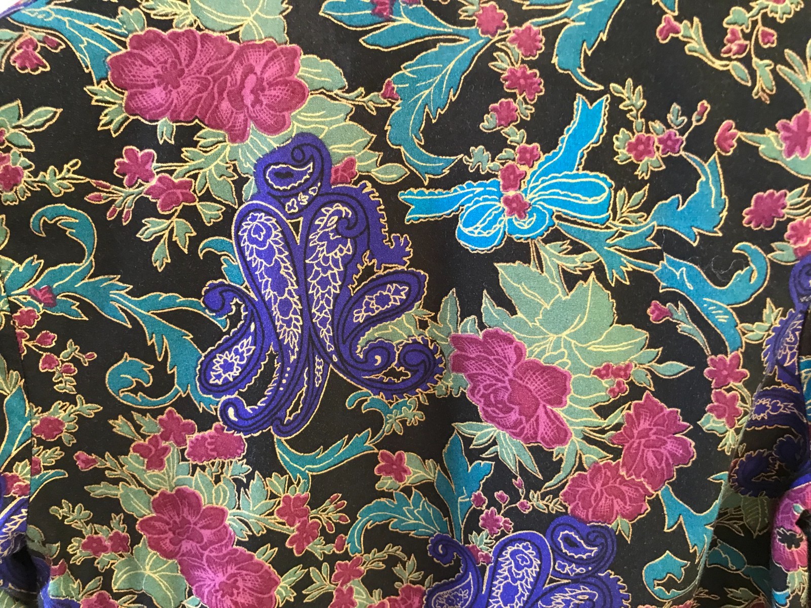 VTG 90s Leslie Fay Metallic Paisley Blouse, Multicolor Rayon Tunic Size Small