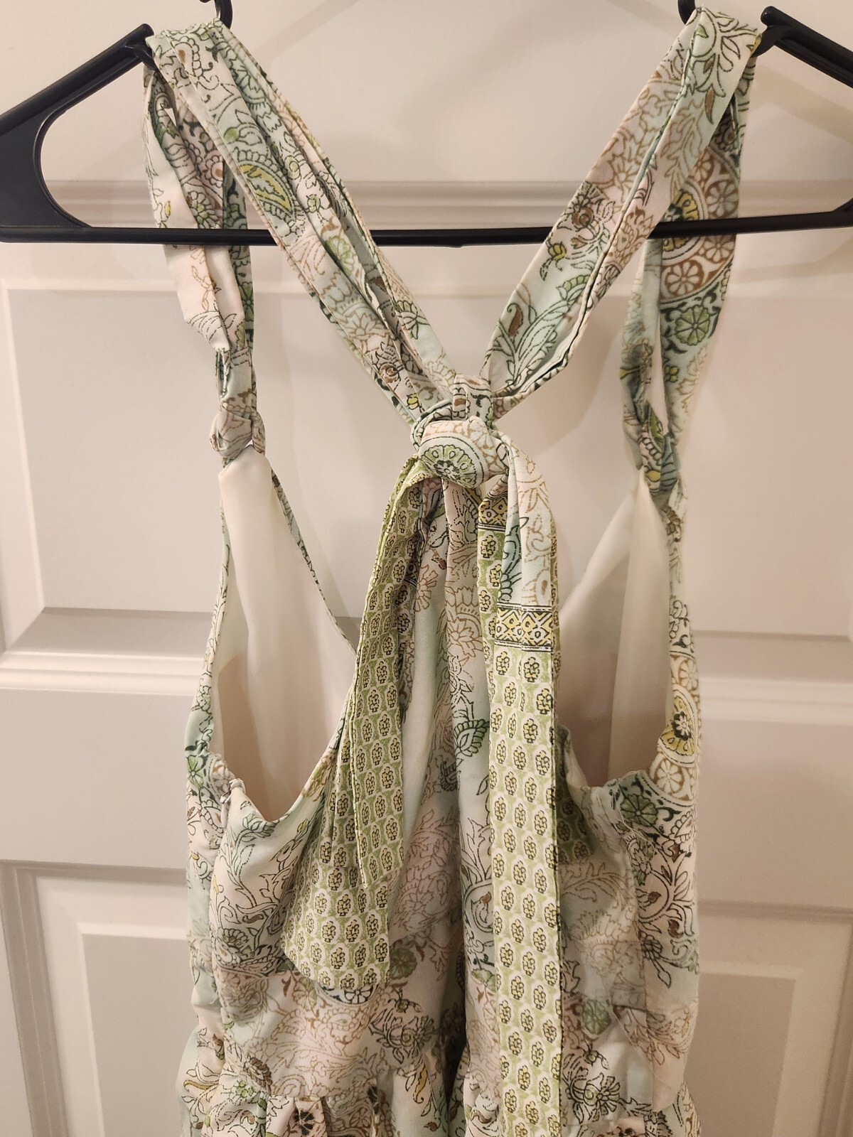 Alyn Paige Size S Maxi Dress Cross Back Floral Green VTG V Neck #Z574