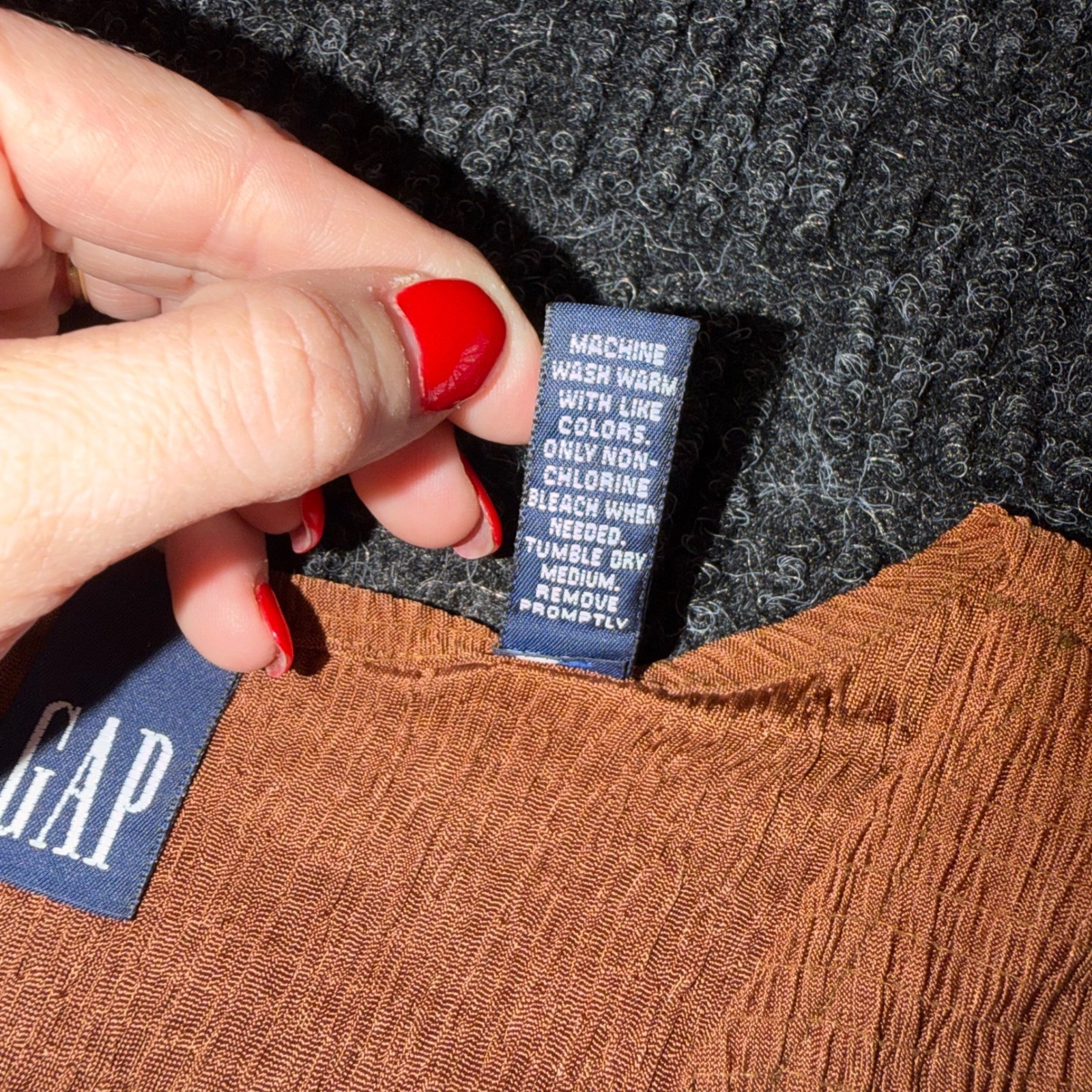 Vintage Gap Rust Brown Crinkle Textured Sleeveless Mini Dress 90s USA Made Small