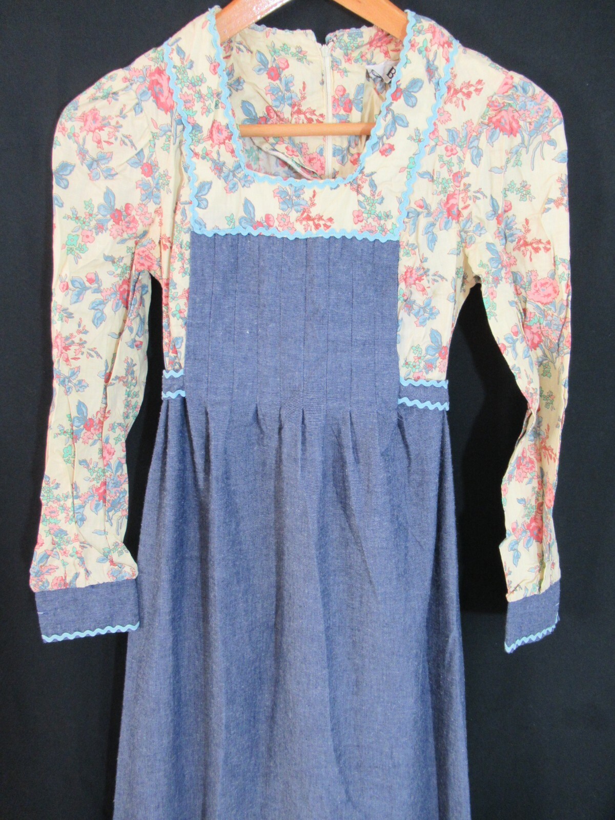 Vintage 70’s Hippie Boho Prairie Festival Maxi Dress Rickrack PBJ Long Sleeve