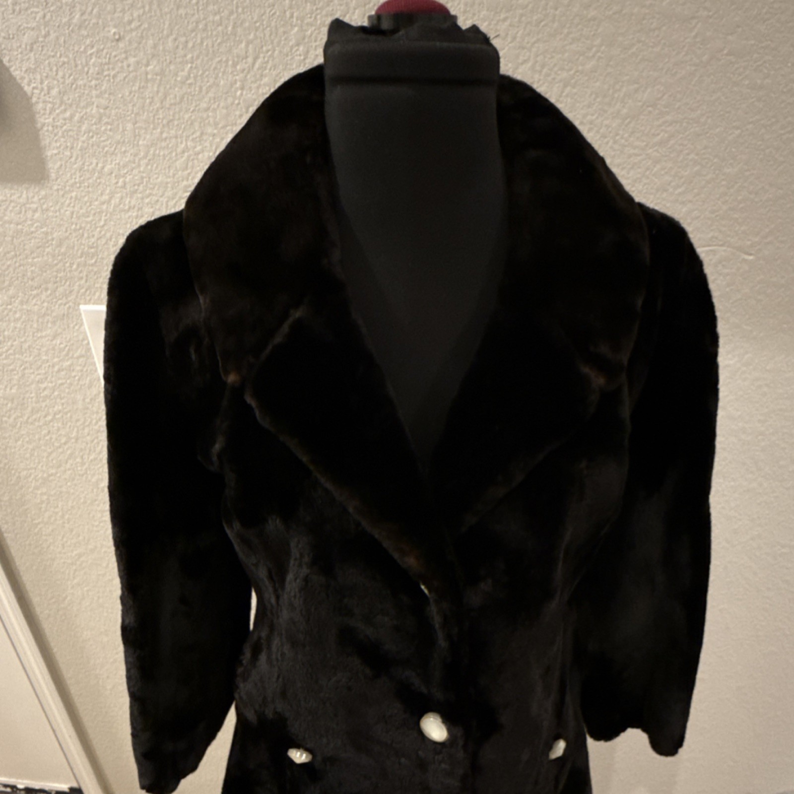 Jean Louis Bonwit Teller Black Vintage Fur Coat with Pearl Buttons
