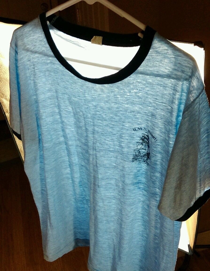 Paper Thin 70s HMS Bounty US Navy Sailing Ship Boat T Shirt Large Vintage