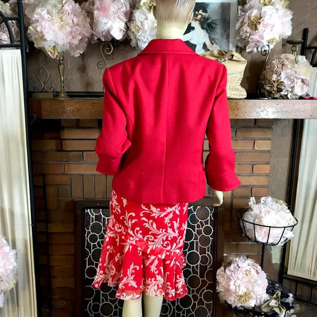 WOMEN’S VINTAGE 1990’S JULIAN TAYLOR RED & CREAM SKIRT SET SIZE 14