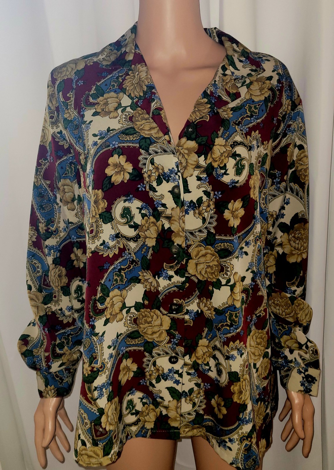 Vtg 1980s Bon Worth Button Up Floral Top Size M
