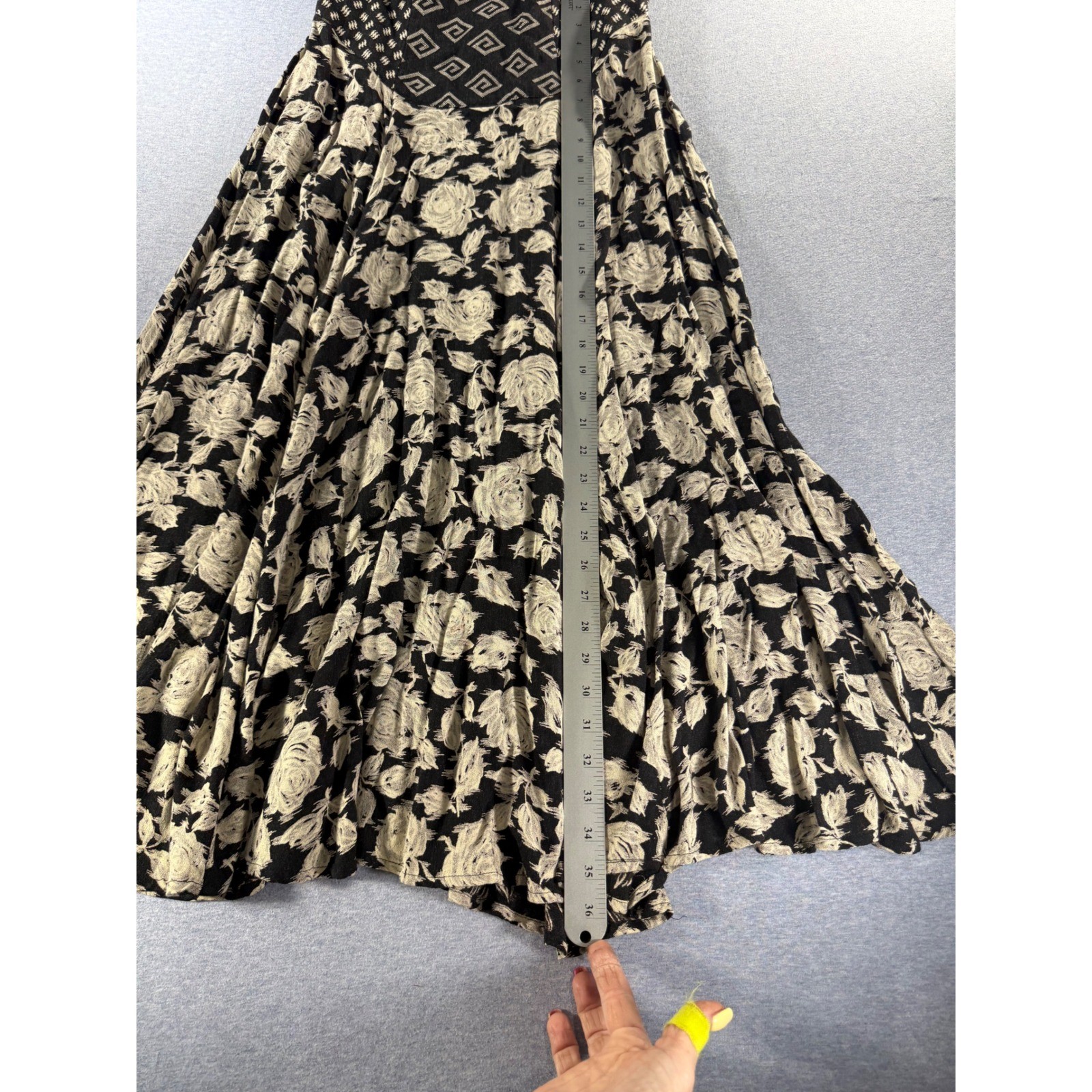 Marsha Brander for Componix Vintage Floral Maxi Skirt Black Cream Wool Blend 10
