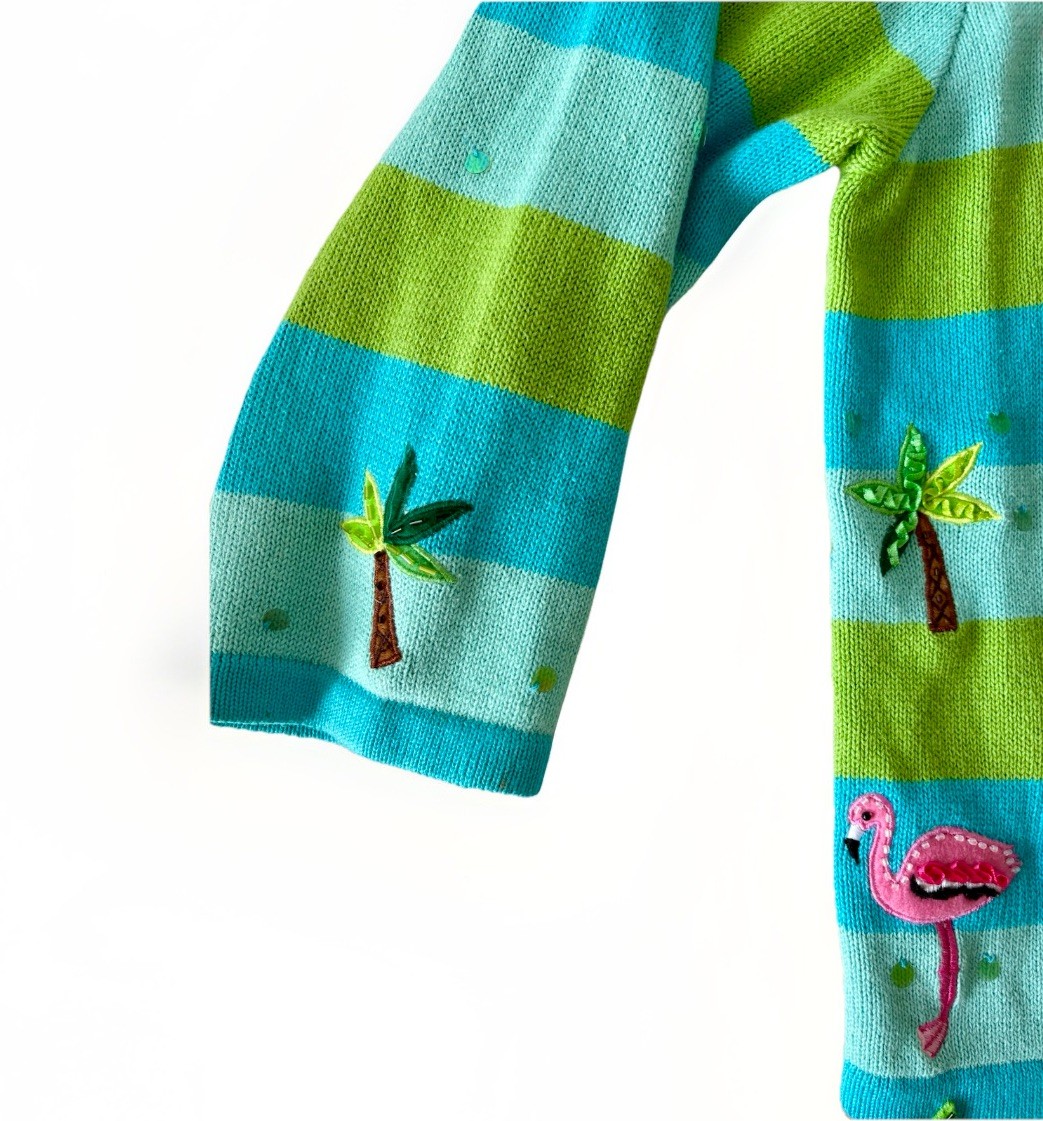 Jack B Quick VTG Sweater Flamingo Palm Trees Embroidery Large Ugly Sweater Party