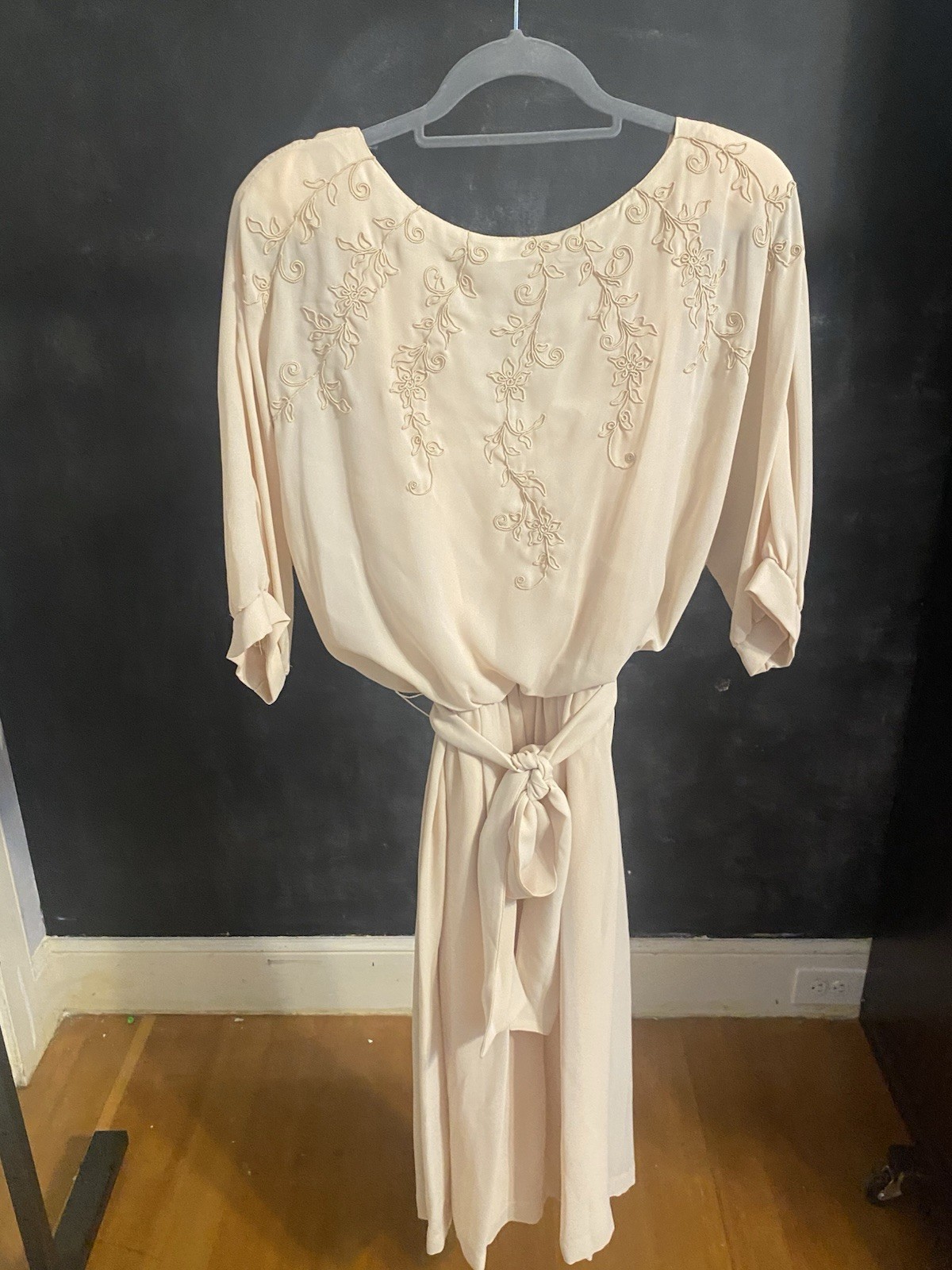 Vintage Coco of California Beaded Dolman Low Back Dress No Size Tag Tan Peach