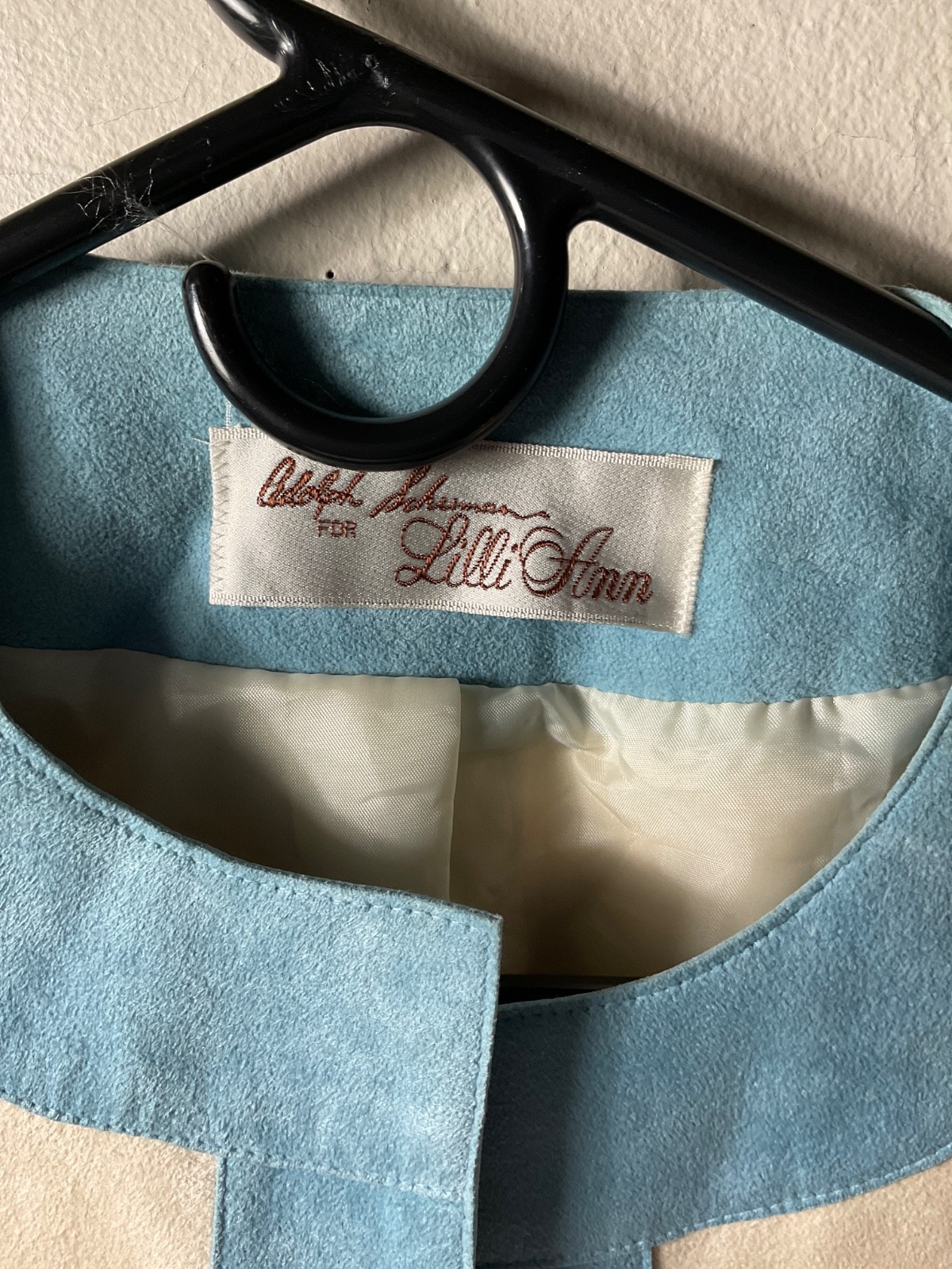 Vintage Lilli Ann Adolph Schuman Career Jacket Ultrasuede Blue/Cornflower Trim