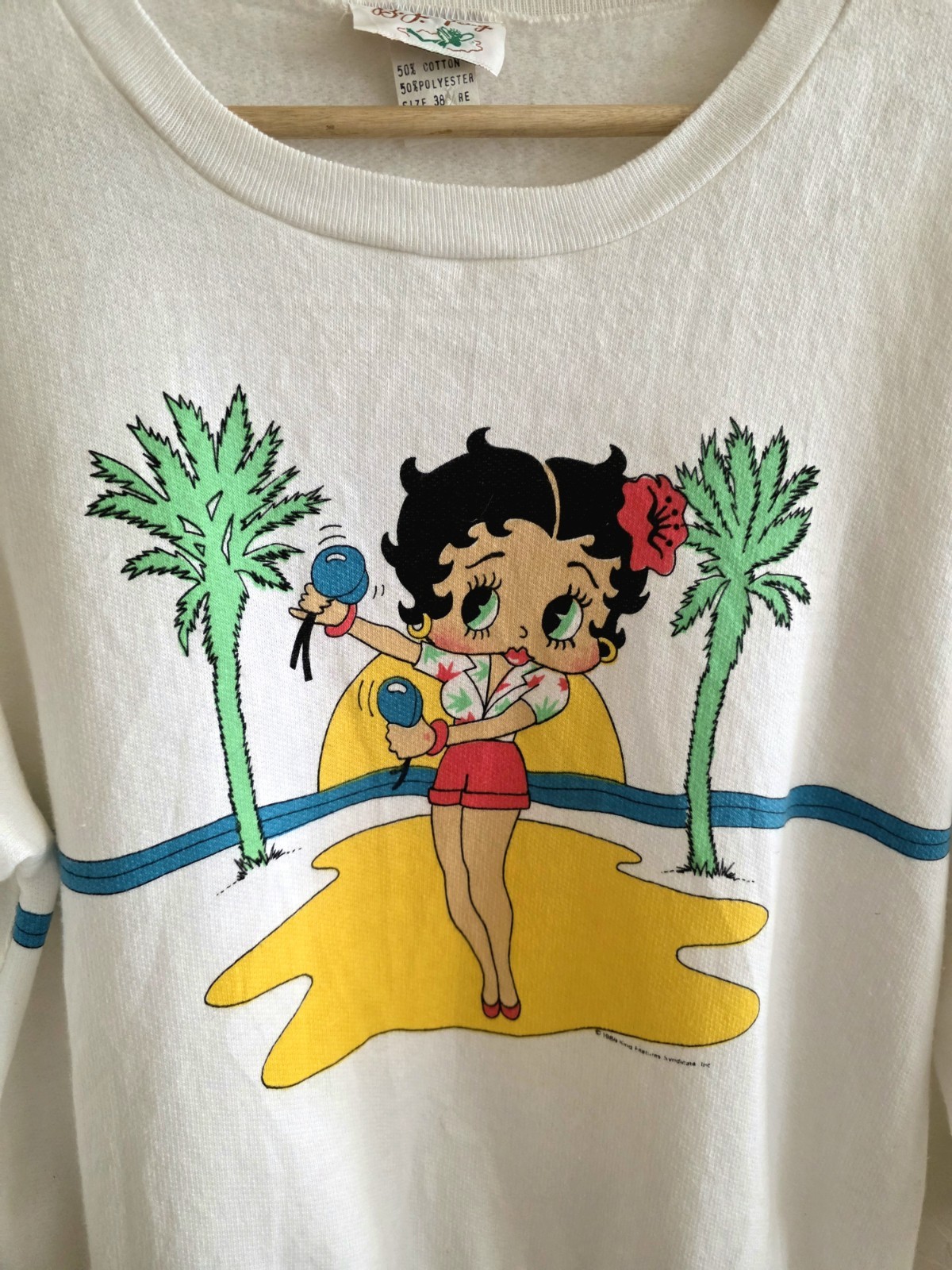 Vtg 1984 Betty Boop White Sweatshirt 80s Beach BJ Frog Medium Sz38 USA Medium