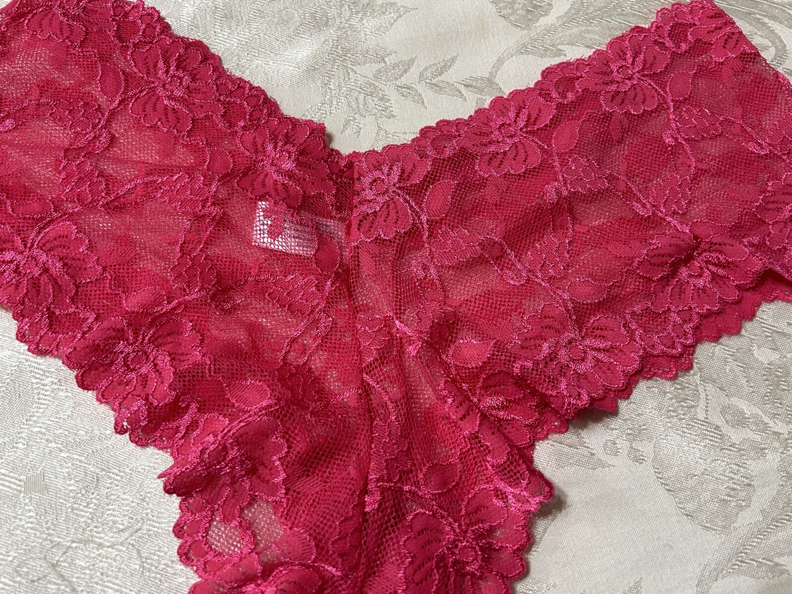 Vtg Unbranded 19704X Sheer Floral Stretch Lace Sz 9 Pink Hipster Panties #73