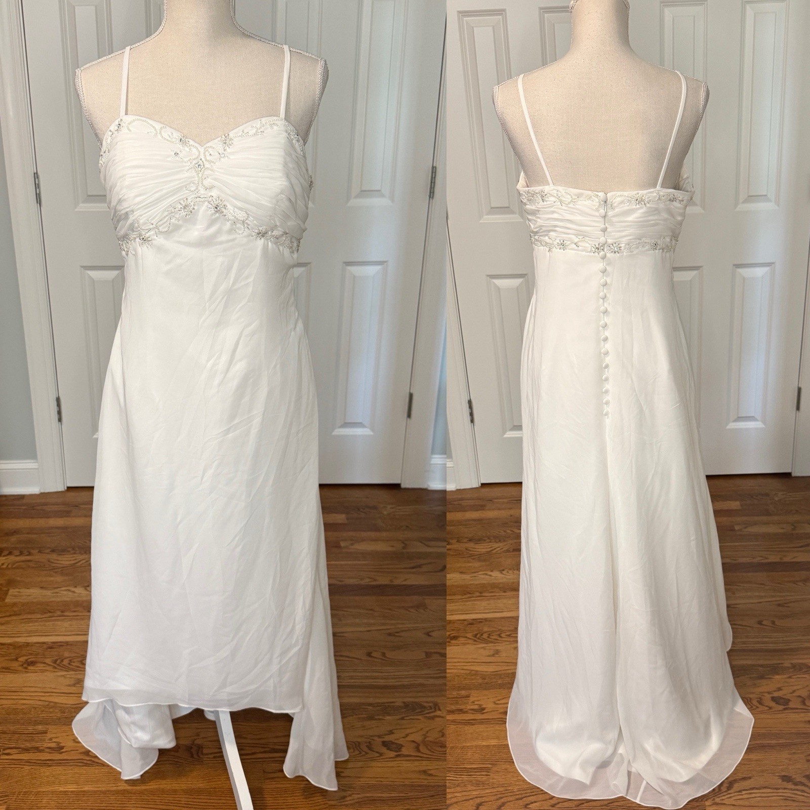 Y2K White Chiffon Empire Waist Wedding Dress Beaded Sweetheart US 12-14