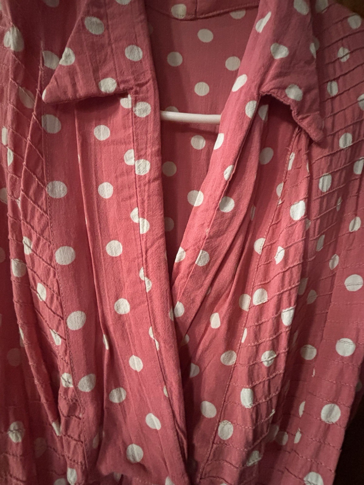Vintage Handmade Pink Polka Dot Midi Dress Retro Wrap Secretary Cottagecore M/L