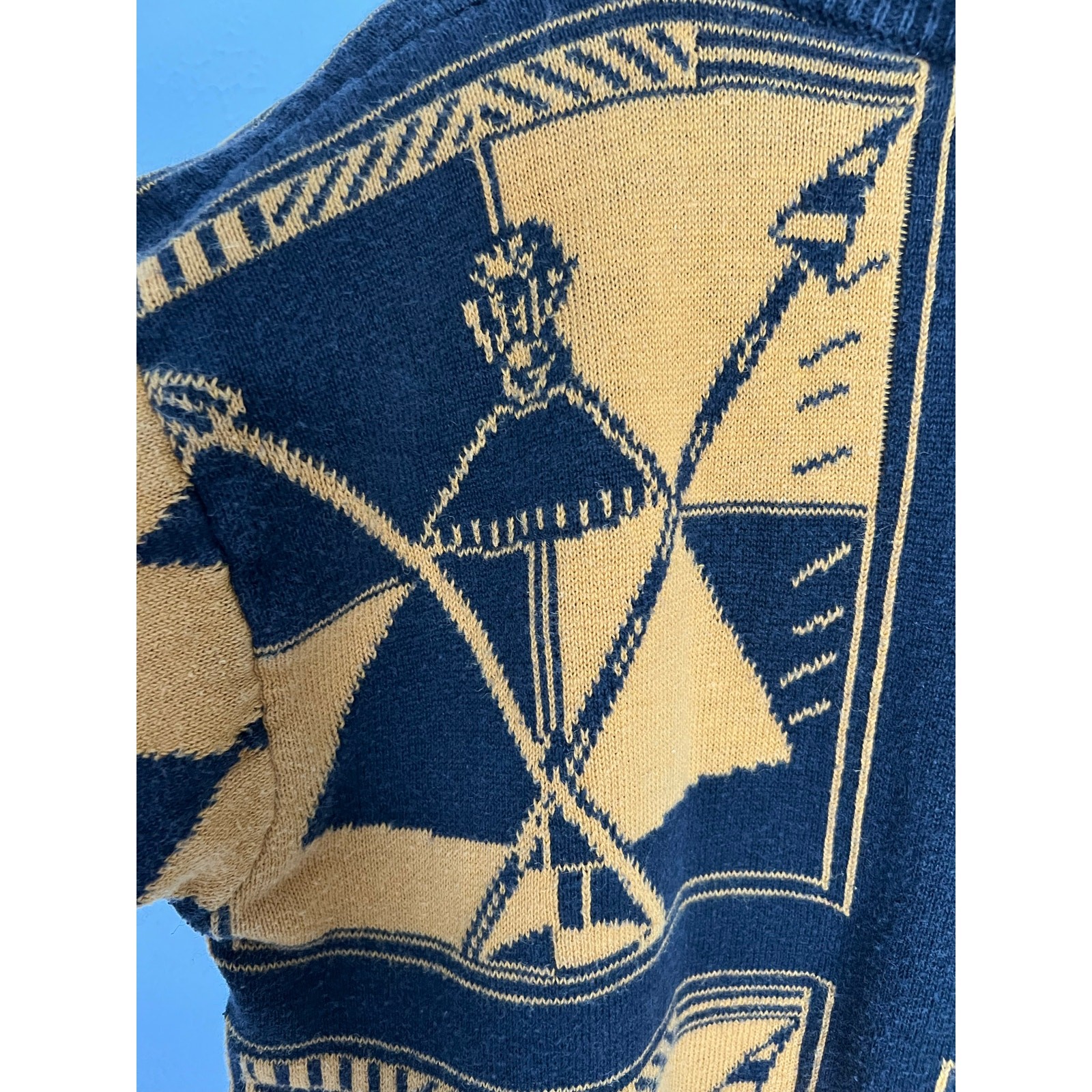 Vintage Generra 80s Graphic Chessboard Mockneck Sweater Black & Mustard Knit M
