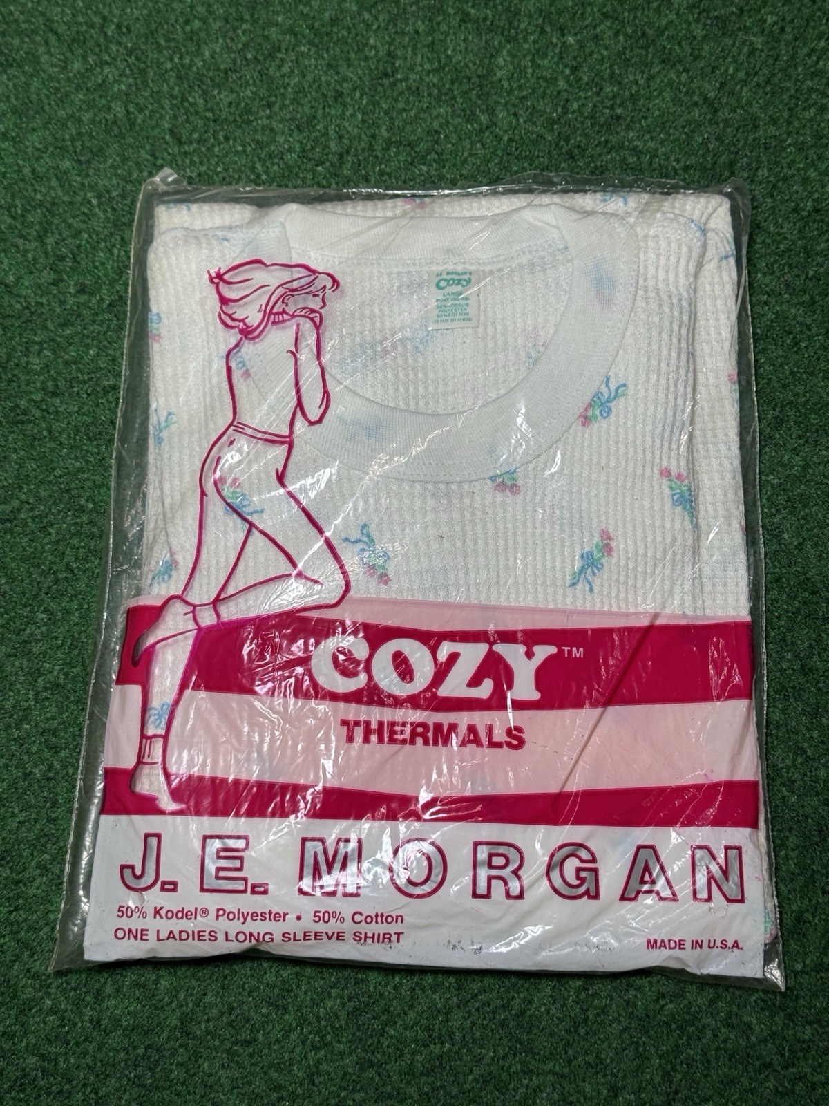 Vintage Thermal Floral Print Long Sleeve 70s Ladies Lrg JE Morgan Shirt Sealed