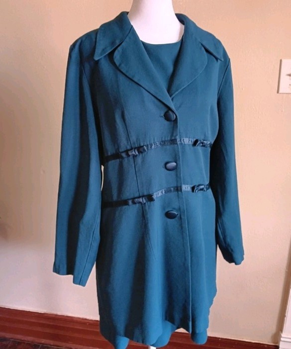 Vintage Academia 2 Piece Teal Dress & Jacket Nautical Mod Steampunk Approx Small