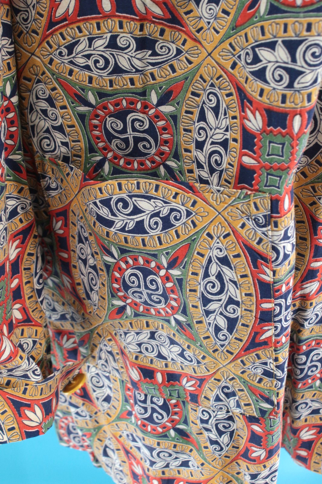 VTG Women’s 40s Colorful Abstract Print Button Front Smock / Shirt Sz M/L 1940s