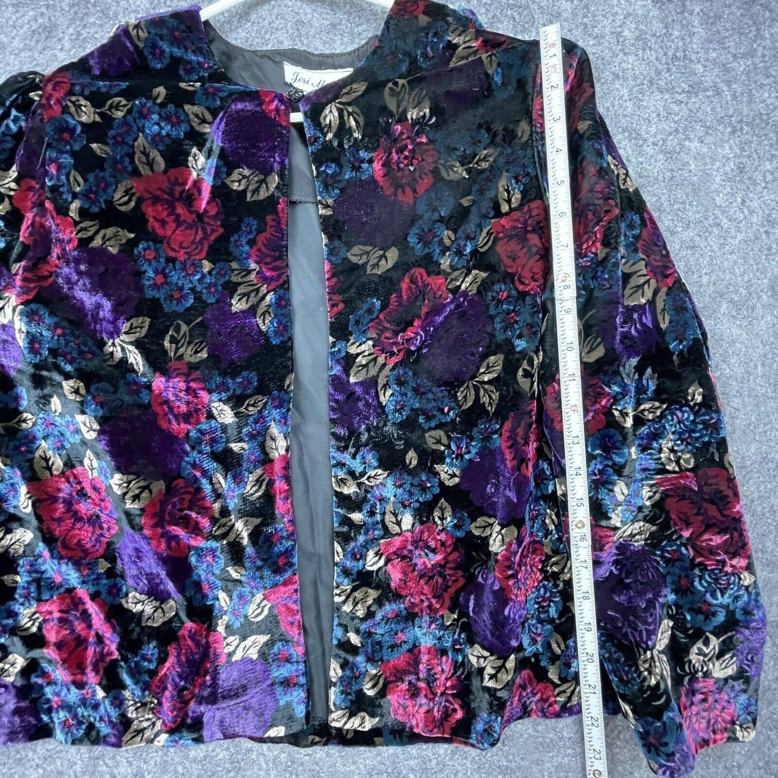 Vintage Jeri Marque Blazer Womens 38 Floral Velvet Capelet Lux Rich Bold 90s