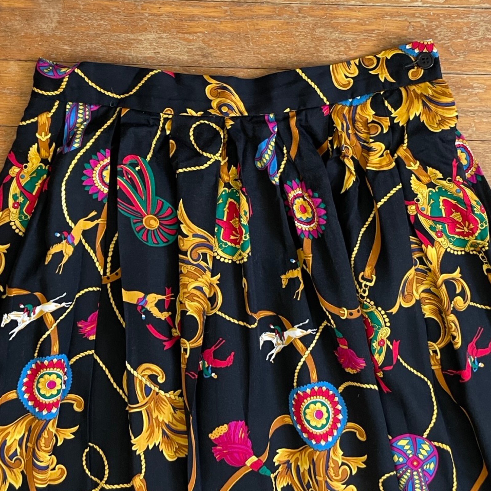 Vintage Equestrian Print Skirt Size Small 28″ Waist 1980s Susan Bristol Horses