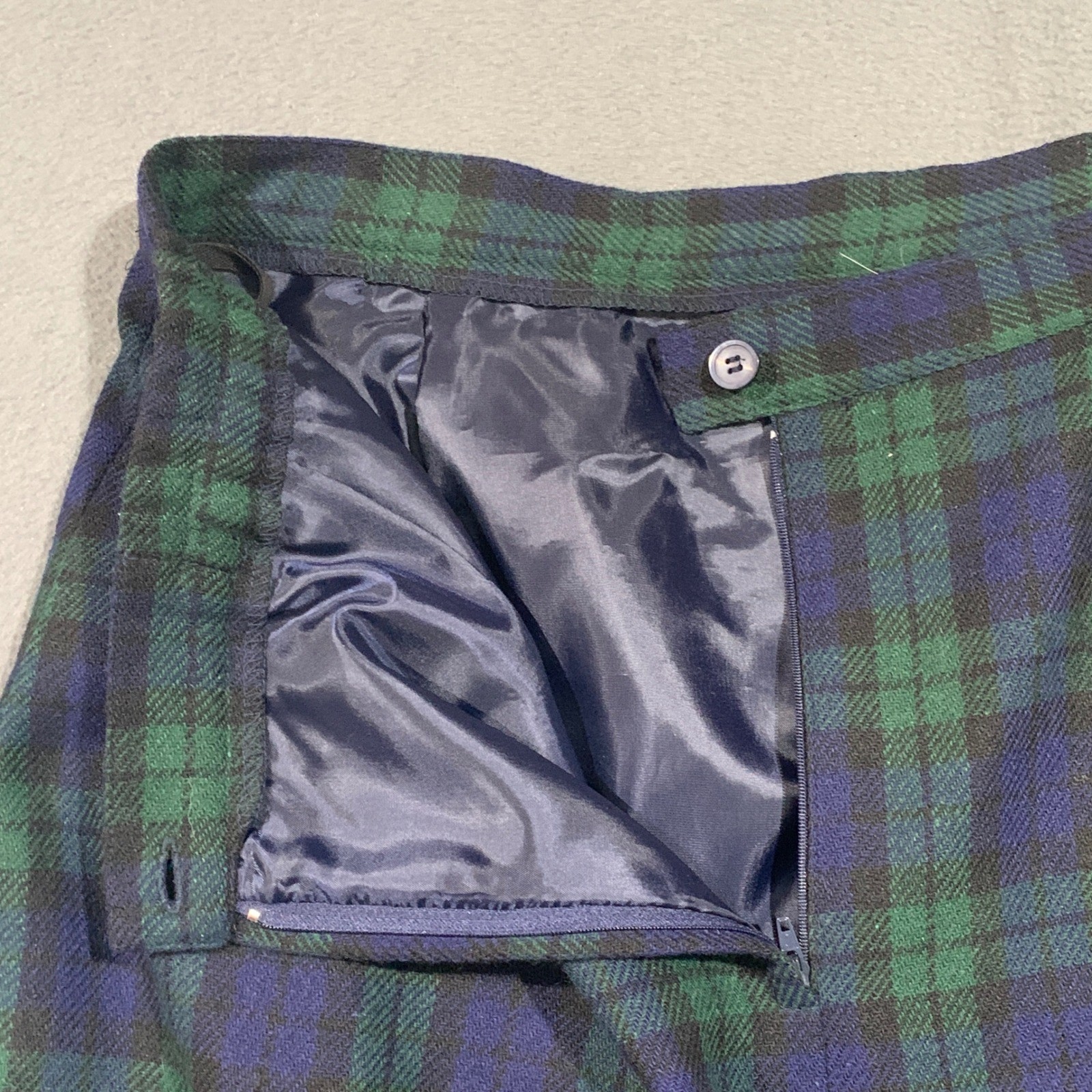 Joan Leslie Vintage Wool Blend Black Watch Plaid Pencil Maxi Skirt Green Blue 18