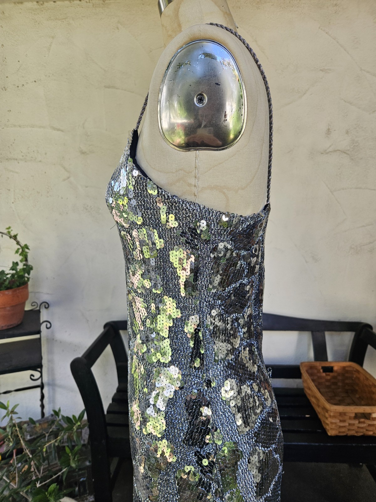 Vintage 90s Silver Metallic Sequin Cocktail Party Dress Size 10 Medium Tank…