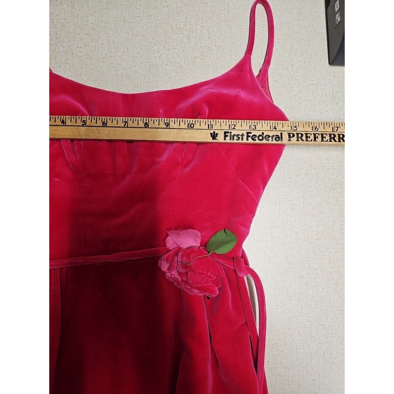 Vtg 50s Hot Pink Dress Mam’selle Betty Carol Small Velvet Lined Belted Rose