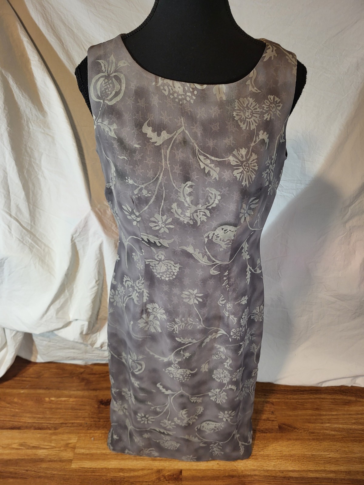 Vintage Mica Size 6 Gray Floral Midi Dress Y2K Grunge