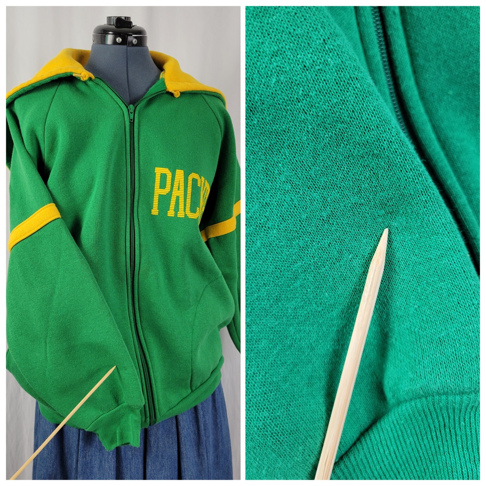 Vtg Pro Star Sports Green & Gold Packers Zip Up Hoodie Size Youth XL (Adult SM)