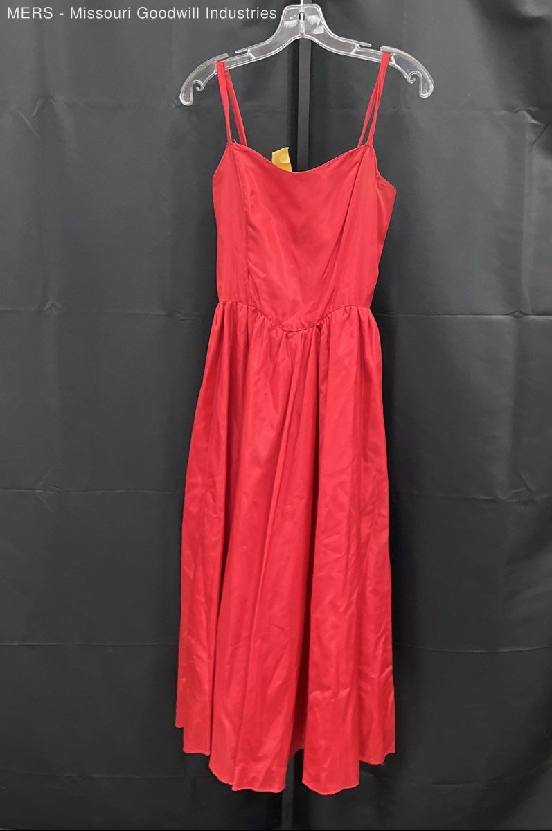 Vintage 80s Red Handmade Women’s Spaghetti Strap Evening Gown Maxi Dress