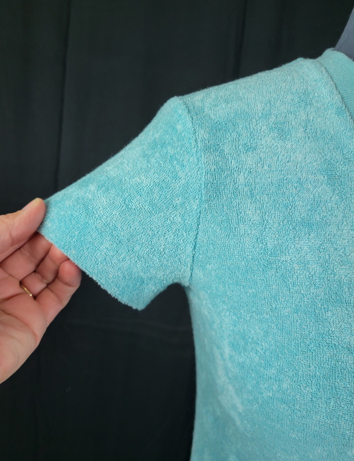 Vintage Turquoise Blue Terry Cloth S/S Dress/Cover-Up w V-Neck Size 32 (XS)