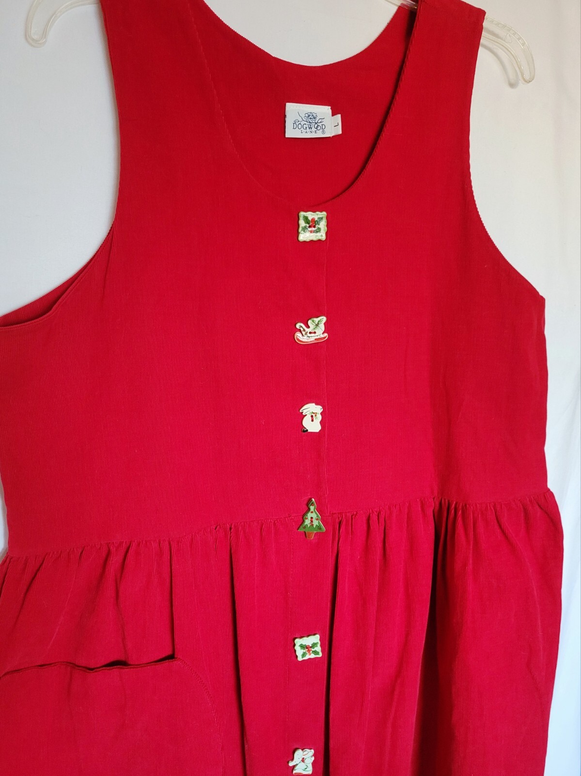 Vintage Dogwood Lane Dress Womens Size Large Christmas Mrs Claus Corduroy Red