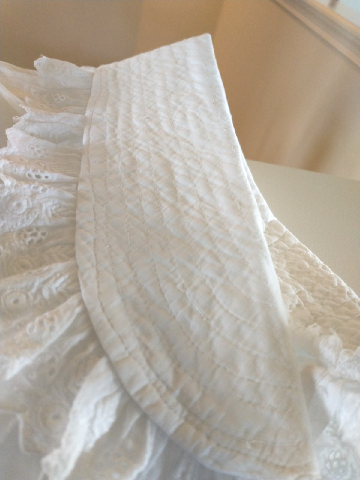 Antique Victorian White Cotton Sleep Bonnet – Nightcap W/ Eyelet