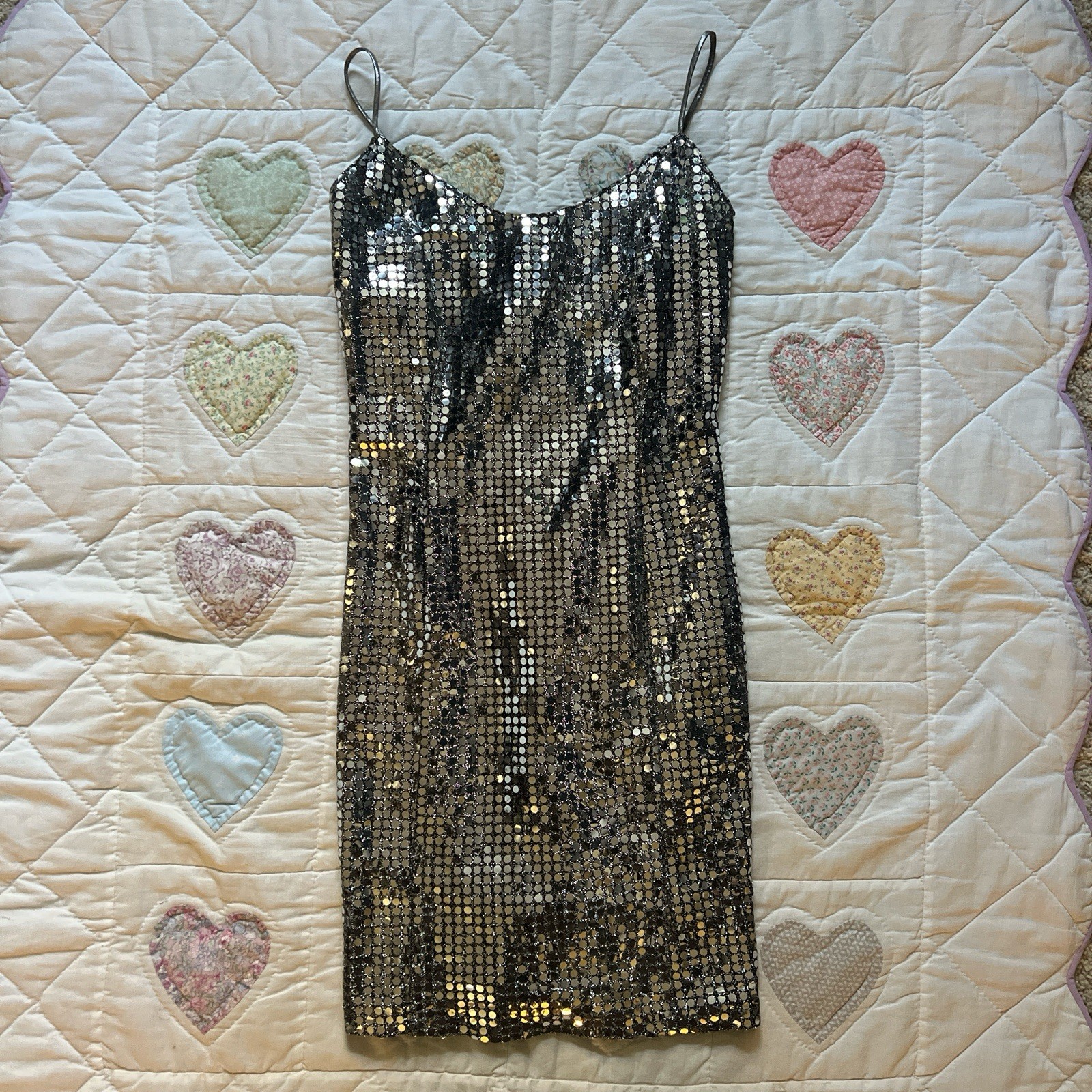 L.A Glo sparkly silver sequin vintage 90’s disco mini dress size 8 showgirl