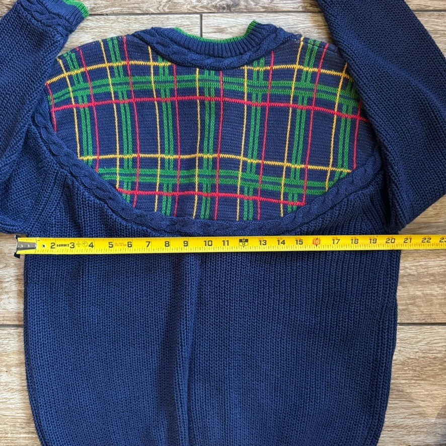 1980s CHAUS SPORT Blue Plaid Cardigan Sweater Size Medium