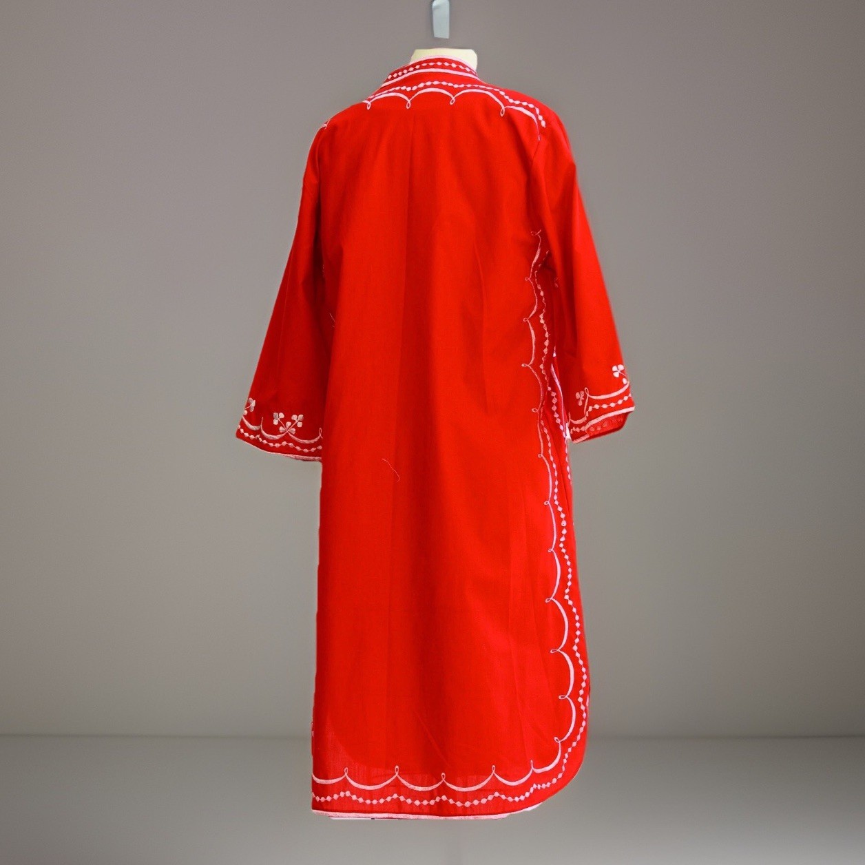 VTG Caro Of Honolulu Dress Red White Embroidered Buttons Down Front 1970’s Sz 12