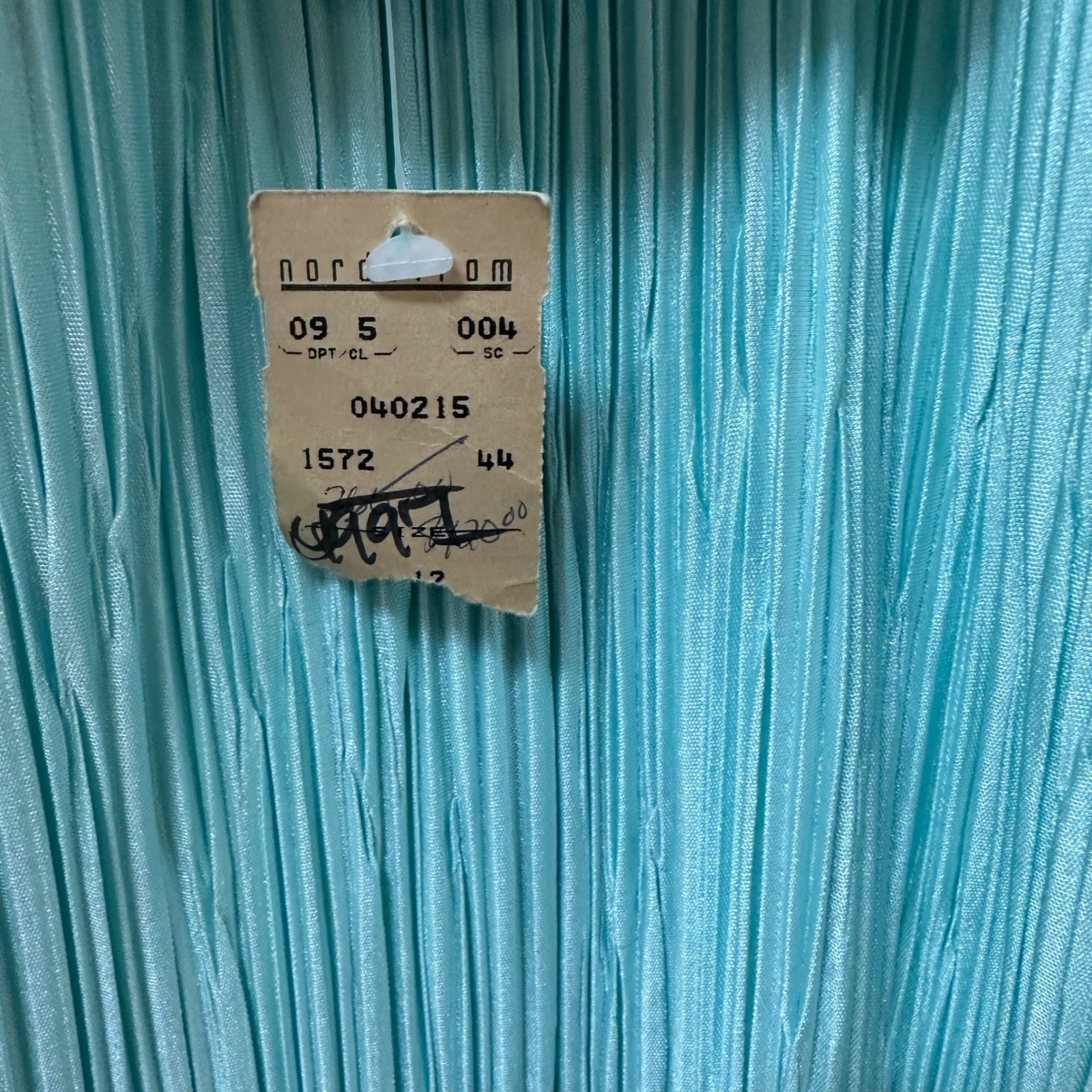 Barbara Chodos Michael Marcella Vintage Pleated Sequin Waist Midi Dress Aqua 12