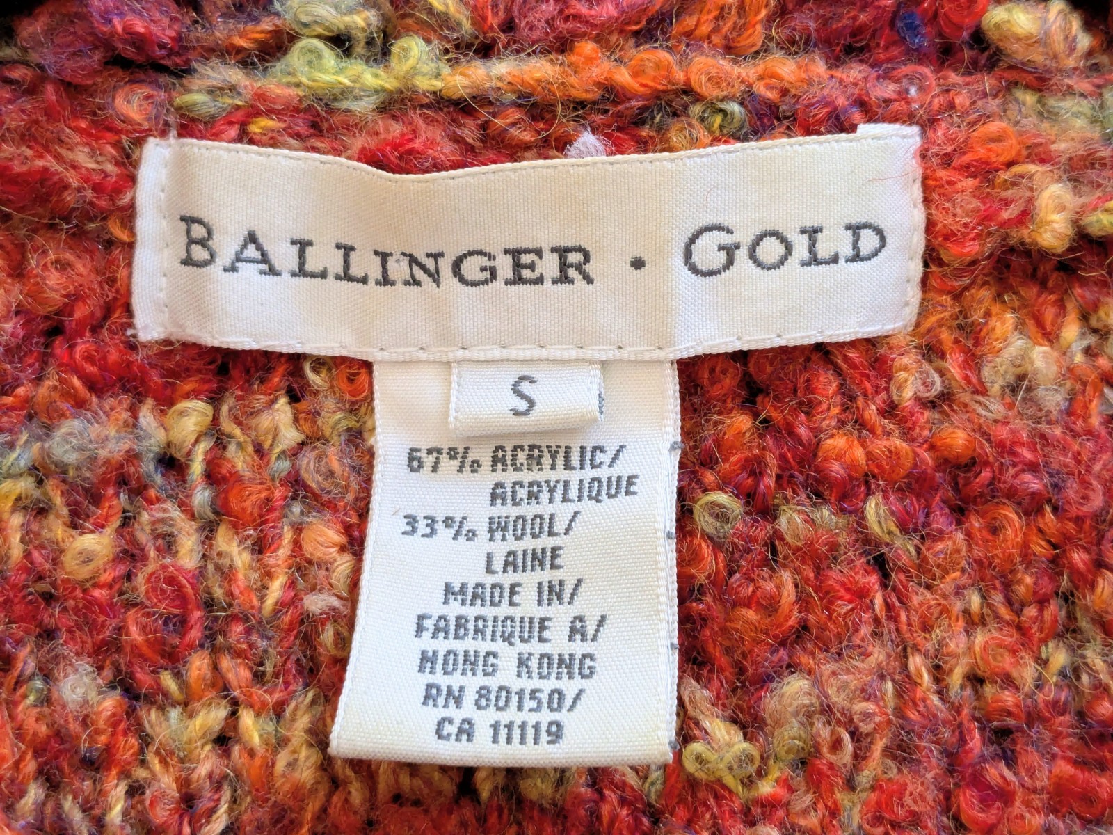 Ballinger Gold SZ Sm Women’s Vintage 90s Y2k Boucle Knit Sweater Cardigan Jacket
