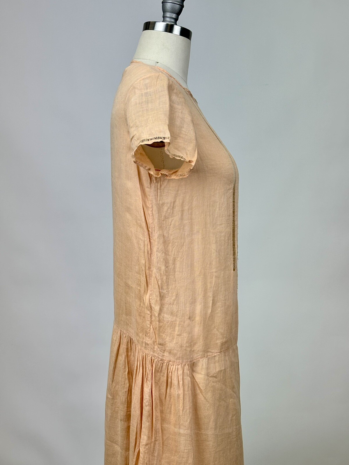 Antique 1910s 1920s Light Pink Cotton Drop Waist Shift Dress Short Sleeve AS IS