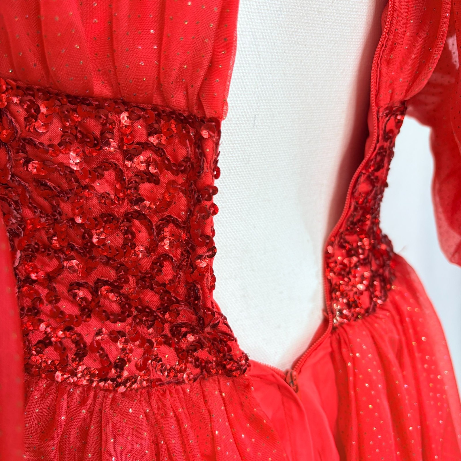 Vintage Mike Benet Red Off the Shoulder Ball Gown Style Gown Dress 8 / Small 25″