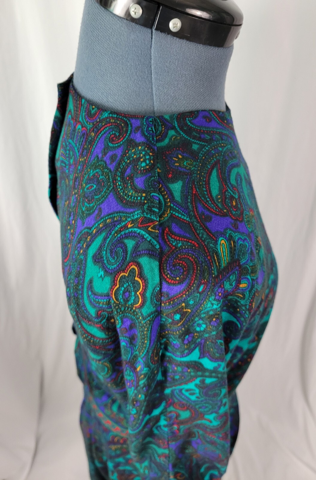 Vintage VLP Petites Green & Purple Paisley Blouson Secretary Dress SIze 8