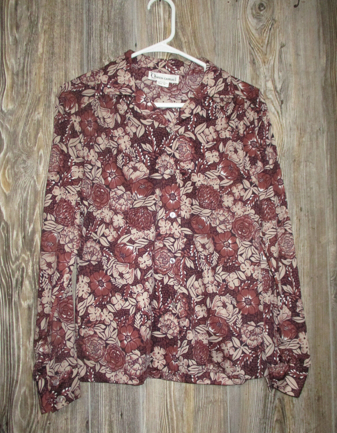 Queen Casuals Womens Shirt Size 14 Long Slv Button Down Floral Vtg Fairy Grunge