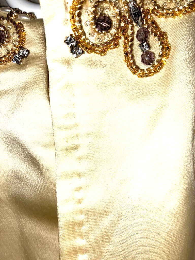 VTG 50’s 60’s Formal Women’s Gown Butter Yellow S Sleeveless Embellished Lined