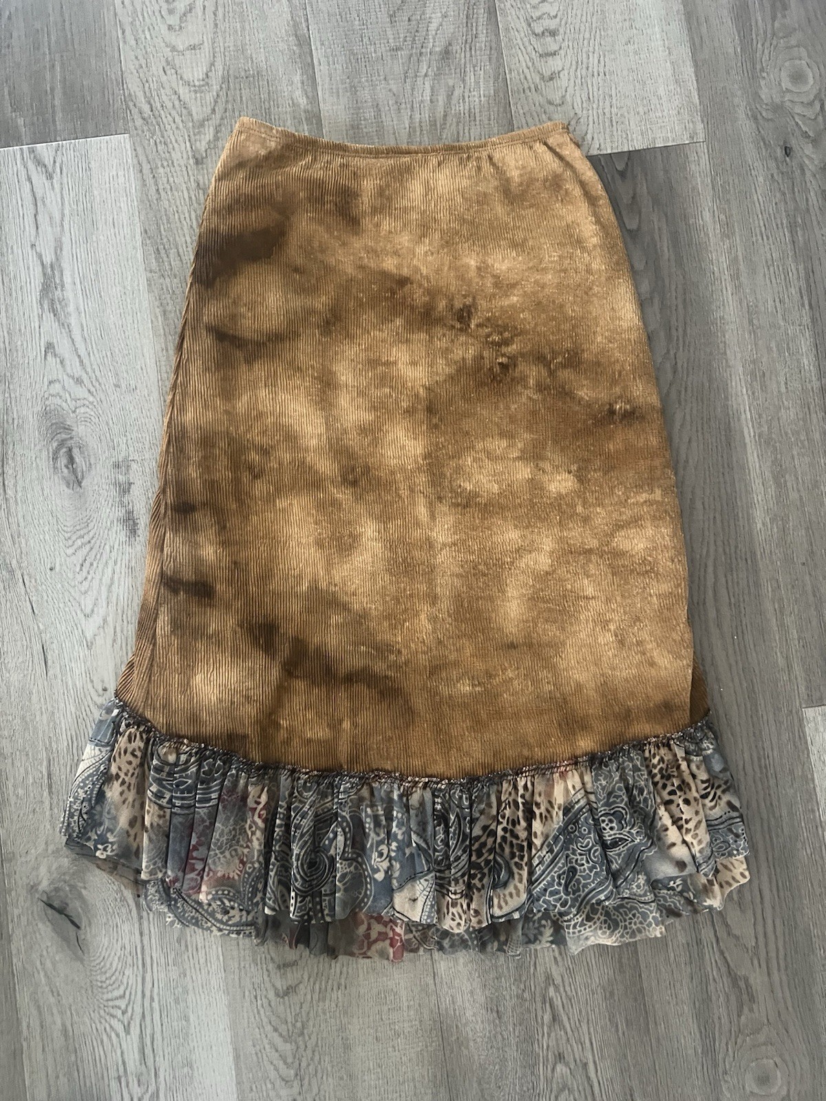 Vintage Punky Girl USA Bohemian Brown and Blue Ruffle Beaded Skirt L