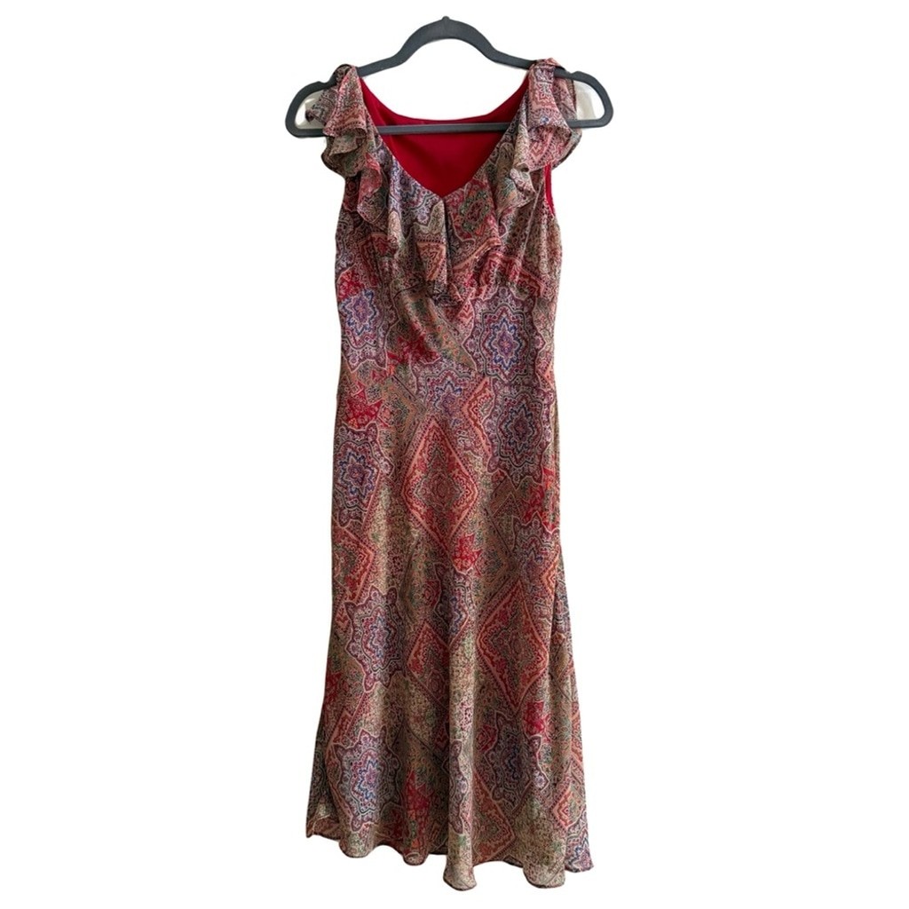 Vintage Bohemian Ruffle V Neck Midi Dress Cocktail Wedding Guest Dress Y2K