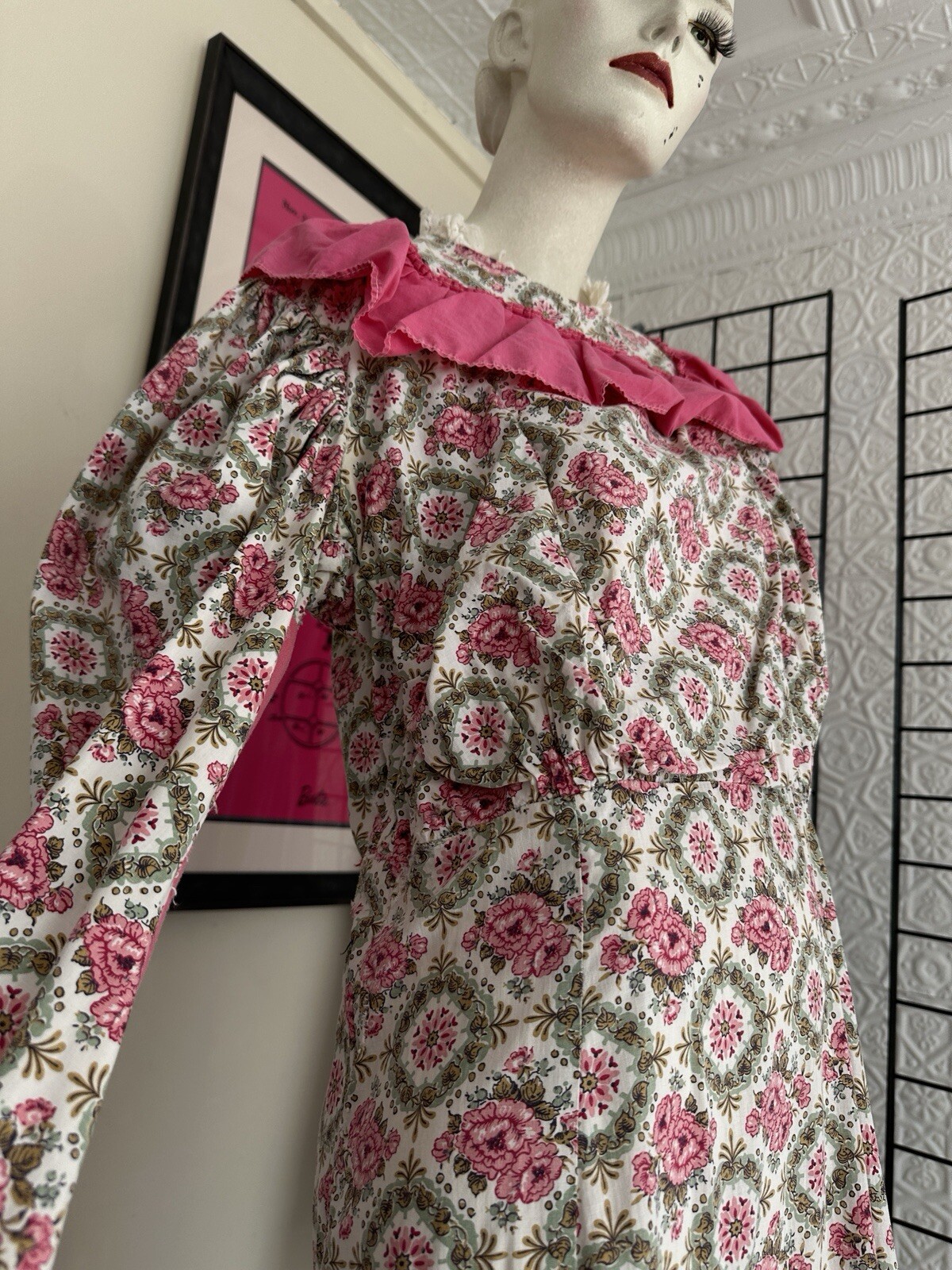 Vintage Theatrical Gown Dress-pink Floral Old World Victorian Style-prairie-M/L