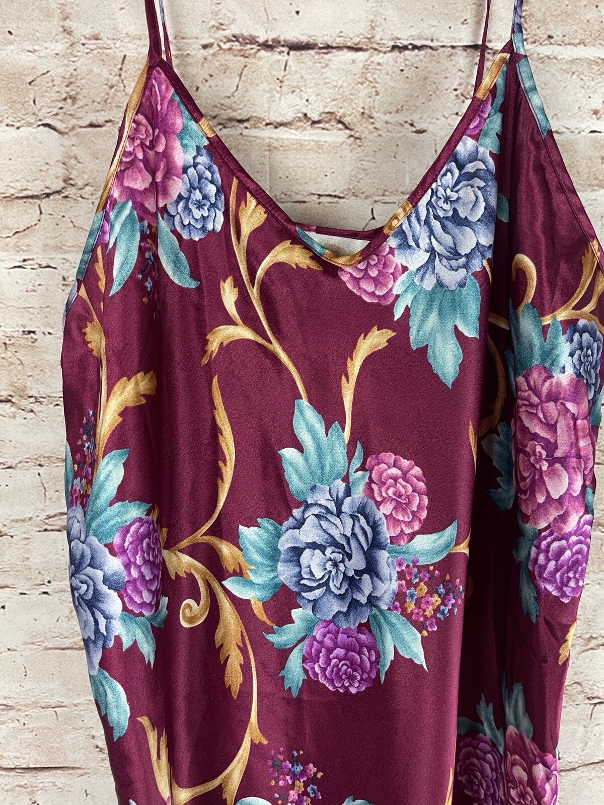 Vintage Lingerie Nightgown Y2K Brocade Floral Silky Slip Teddy Nightie USA Sz M