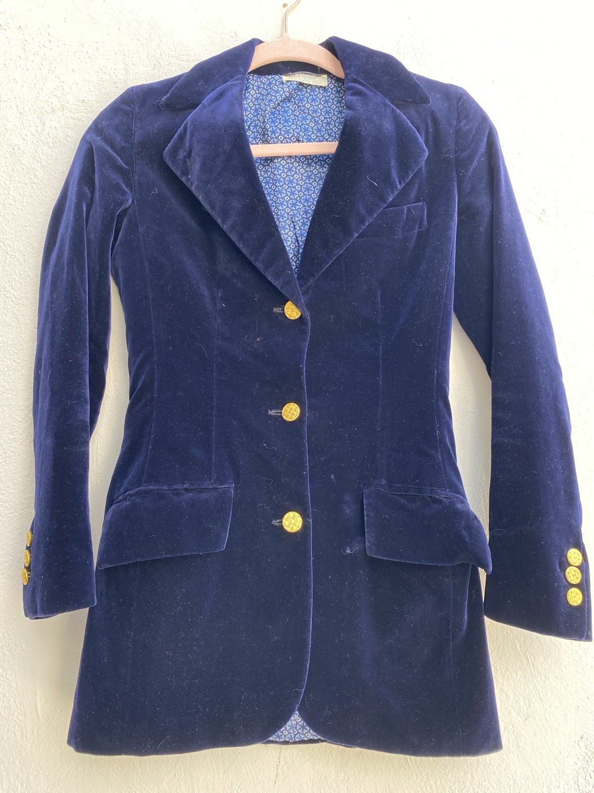 Vtg 70s Leon Block XS Riding Coat Jacket Blazer Velvet Sexy Blue Equestrian