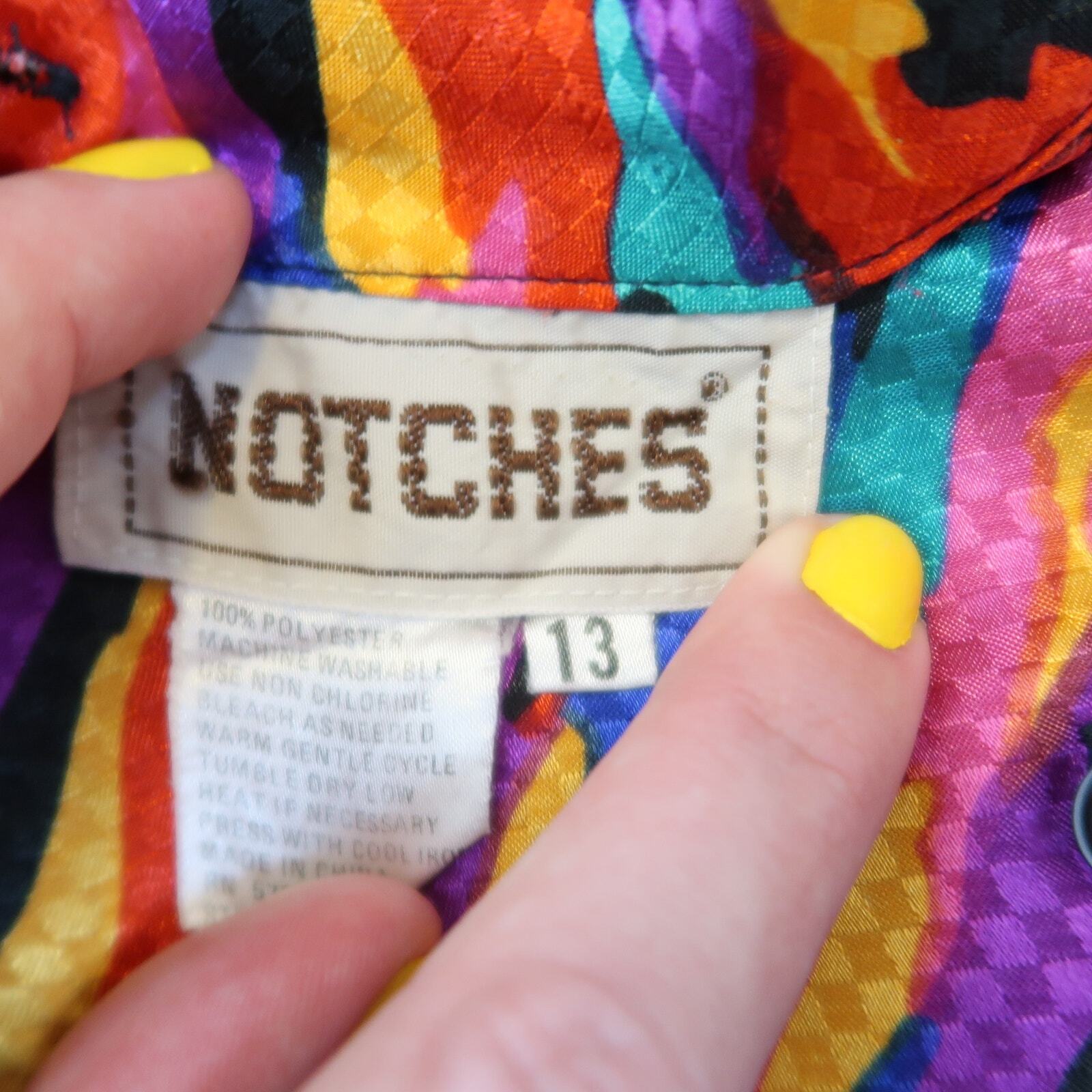 Vintage 80s/90s Notches colorful rainbow satin abstract print blouse 13