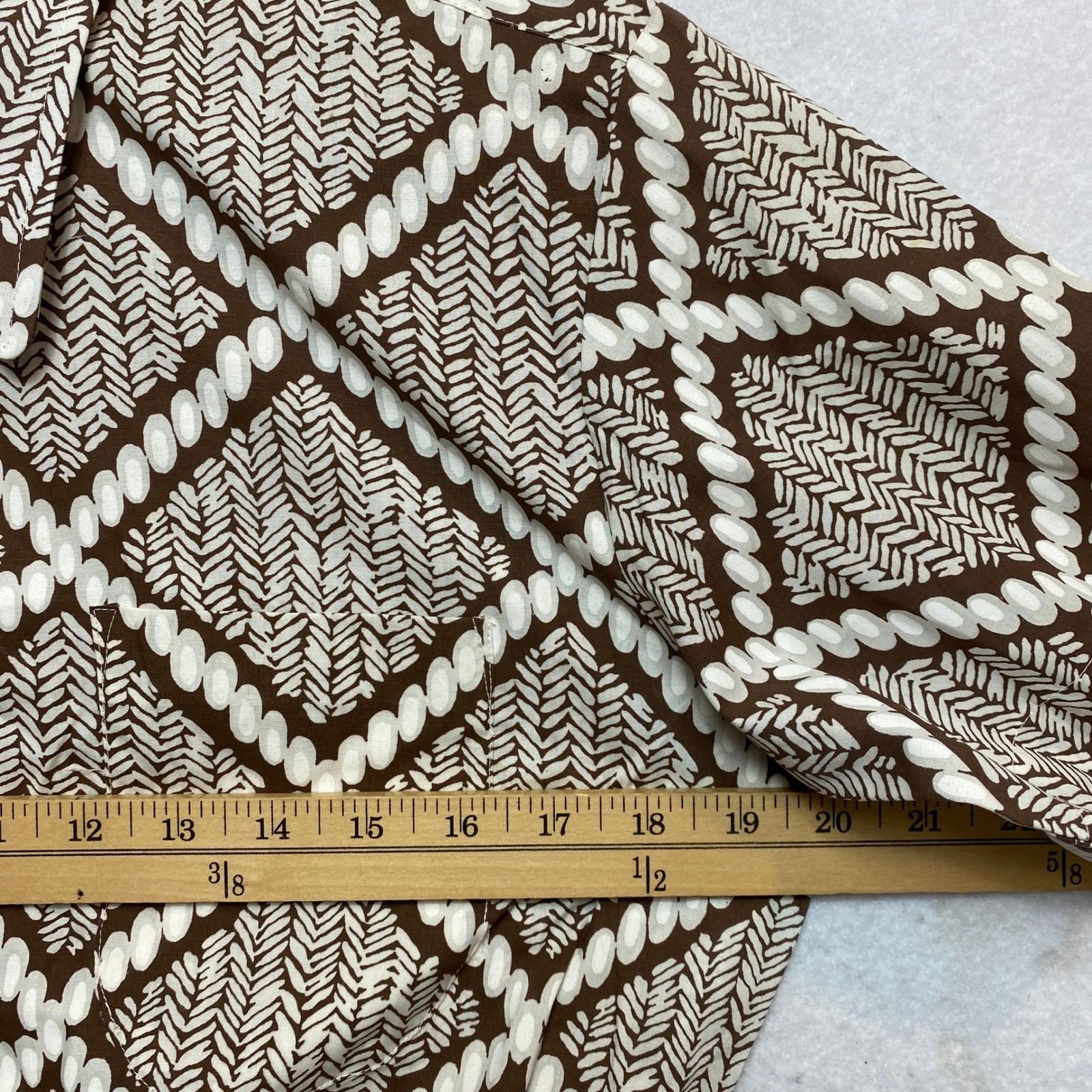 Fruit of the Loom Shaggy Shirt Women M Brown Geometric Knit Banded Waist Vintage