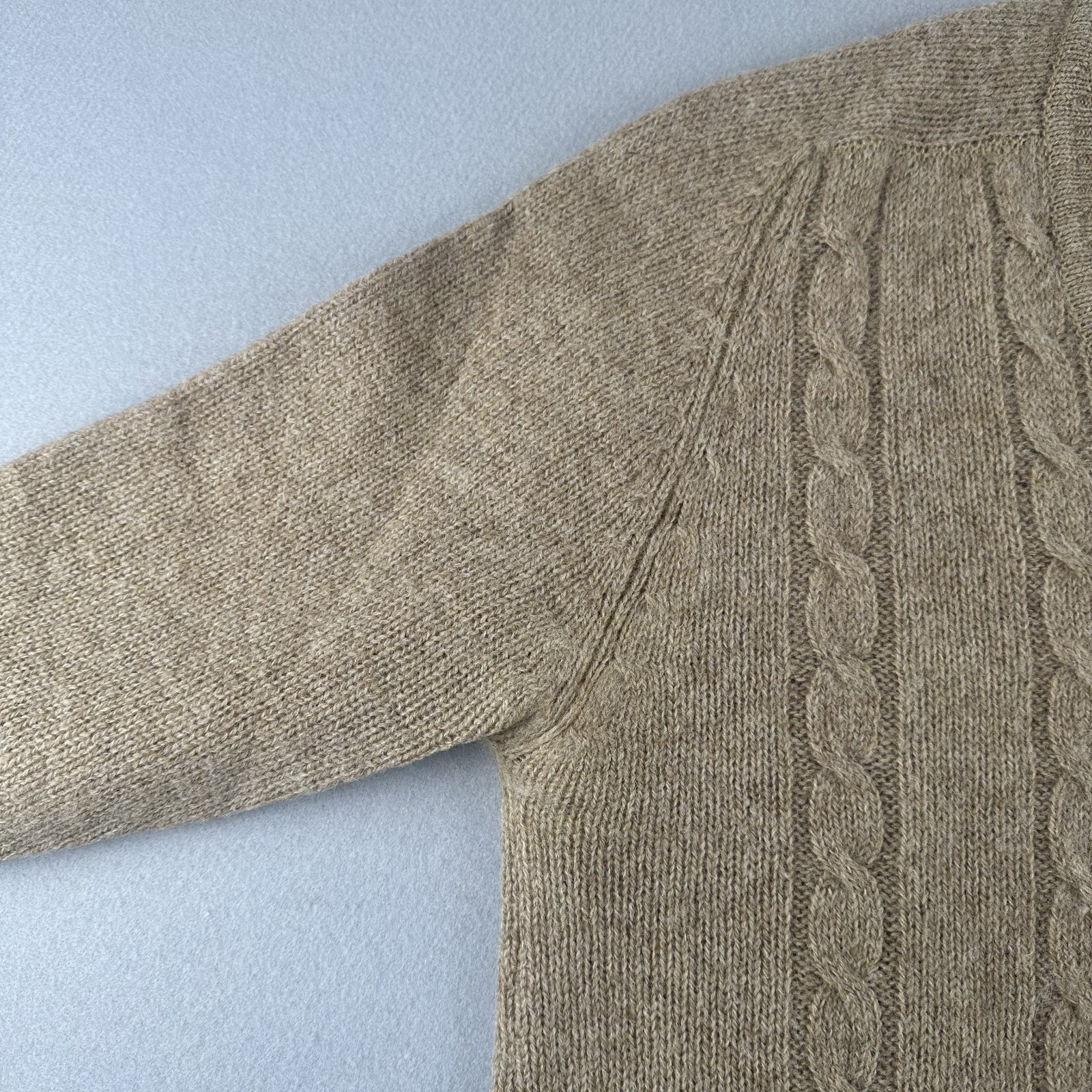 ZCMI Vintage 70s Beige Pure New Wool Sweater Size Large Made in British Crown HK